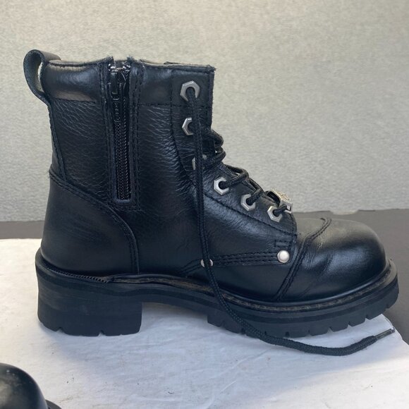 River Road Chunky Motorcycle Booties Size 6 Black Leather Double Zip Biker Boots - Picture 11 of 15